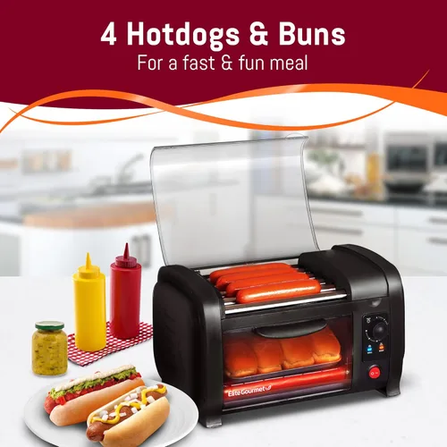 Miniatura 6 de Elite Gourmet EHD-051B Hot Dog Toaster Oven, 30-Min Timer, Stainless Steel Heat Rollers Bake & Crumb Tray, World Series Baseball, 4 Bun Capacity