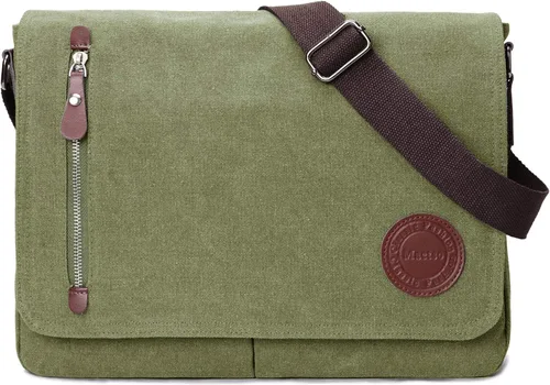 Bolso bandolera de lona vintage para hombres y mujeres, bolsa de hombro de viaje para laptop de 13.5 pulgadas, bolsa para libros (verde militar)