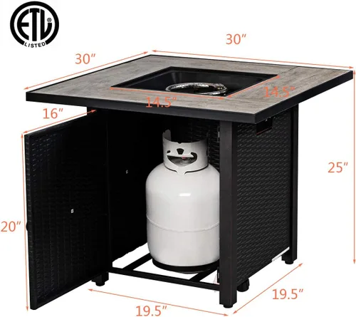 Miniatura 7 de Giantex Mesa para fogata de propano, 30 pulgadas, 50,000 BTU cuadrada de gas con mesa de cerámica, calentador de gas en relieve con roca de lava