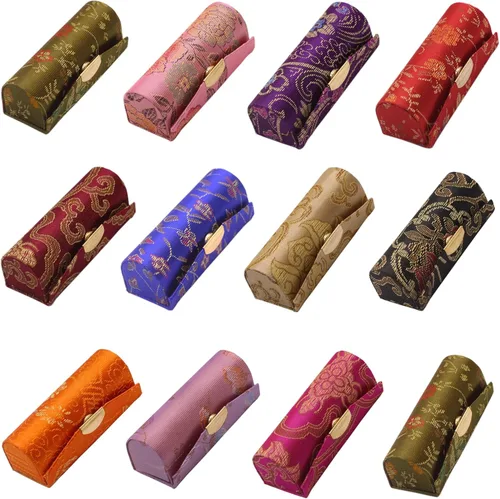 Miniatura 8 de Estuche de lápiz labial con espejo para lápiz labial, caja de almacenamiento mini portátil de doble rama floral joyería cosmética estuche paquete