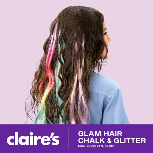 Miniatura 2 de Claire's Kit de peinado de tiza para el cabello y purpurina, juego de 13 piezas de color temporal para el cabello con bolígrafos de tiza lavables