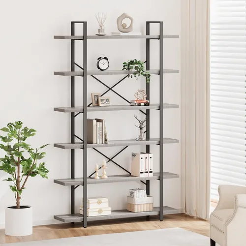 Miniatura 25 de HSH Estantería negra de 5 niveles de alto, estante de almacenamiento de madera y metal, estantería industrial moderna Etagere de 5 estantes, estante