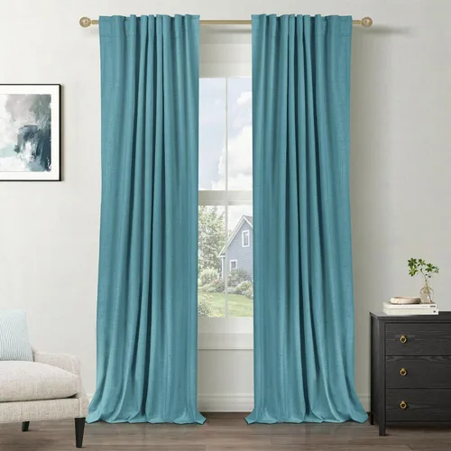Miniatura 40 de 100% Blackout Shield - 2 cortinas opacas de lino, con presillas traseras/bolsillo para cortinero y aislamiento térmico, para el hogar, 50 pulgadas