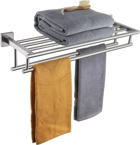 KOKOSIRI Toallero de 20 pulgadas con toalleros dobles para baño, toallero de baño, toallero montado en la pared, acero inoxidable SUS 304, níquel