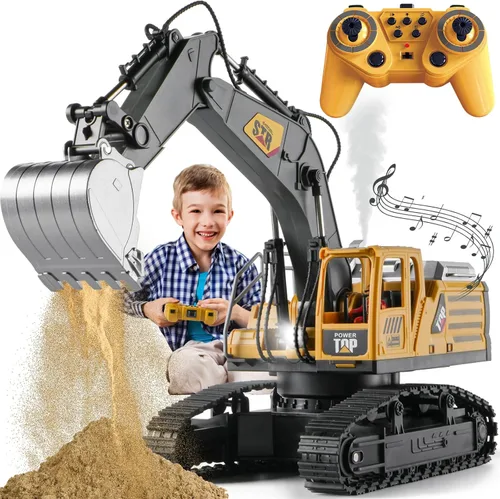Excavadora de control remoto 1:14, juguetes con control remoto para niños, excavadora RC de 14 canales, juguetes de construcción de tractor, humo