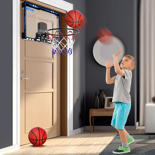 Miniatura 5 de HopeRock Indoor Mini Basketball Hoop for Kids, Basketball Hoops Over The Door with LED Lighting, Mini Hoop with Scoreboard & 3 Balls, Basketball