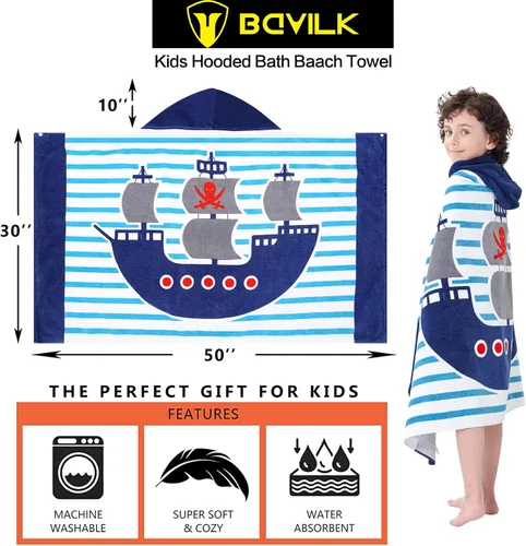 Miniatura 5 de Toallas de baño para niños, toalla para niños con capucha para playa, baño, piscina, toallas de natación de 30 x 50 pulgadas, tamaño grande, ultra