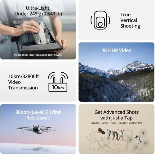 Miniatura 2 de DJI Mini 3 (DJI RC), drones ligeros con cámara para adultos 4K con cardán mecánico de 3 ejes, tiempo de vuelo de 38 minutos, transmisión de video