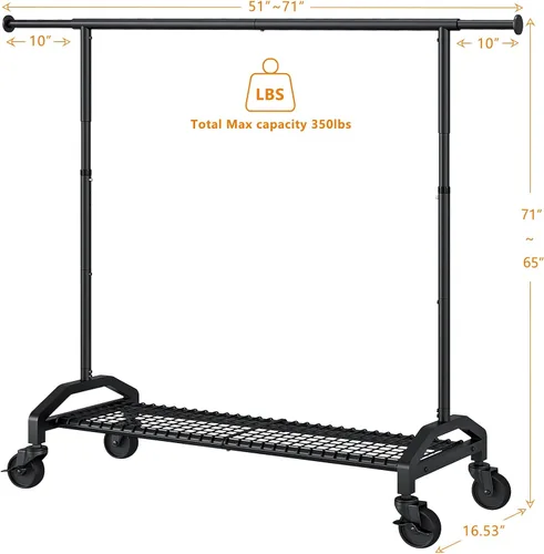 Miniatura 2 de Wiracks Perchero de Servicio Pesado para Colgar Ropa 350lbs Perchero de Ropa Ruedas Industriales de 3" 51 a 71" An x 16.53" Pr x 65" a 71" Al