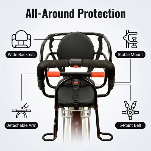 Asiento trasero para bicicleta para niños, asiento trasero de bicicleta para niños de 18 meses a 7 años, portabicicletas de seguridad para