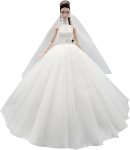 Miniatura 4 de Ropa de muñeca nupcial blanca y azul, vestido de novia para niña de 11.5 pulgadas, vestido de princesa de fiesta, accesorios de muñecas de 1/6