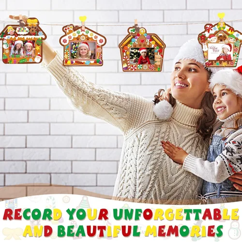 Miniatura 4 de Funrous 24 piezas Adornos de Navidad DIY Kit de marcos de fotos colgantes para árbol de Navidad y decoración de fiesta de Navidad