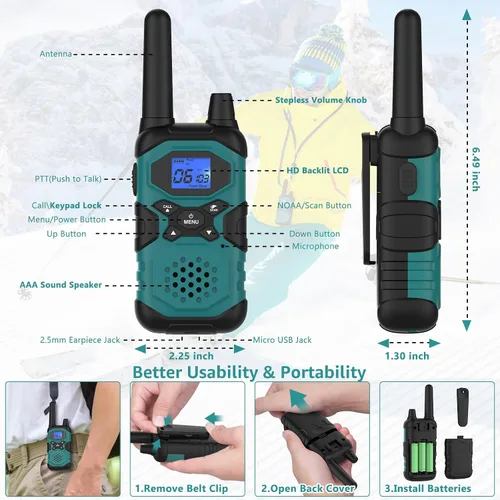 Miniatura 2 de Topsung Walkie Talkies for Adults Long Range Rechargeable 4 Pack, Multi-purpose USB 2 Way Radio NOAA Walkie-Talkie with 4500mAh Battery for Family