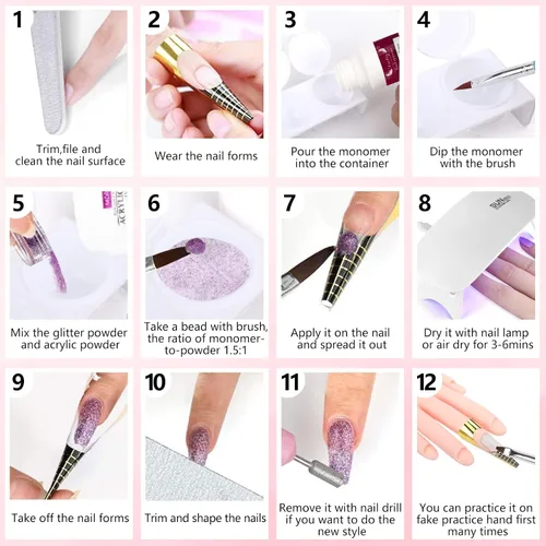 Miniatura 7 de Mano de práctica de uñas para kit de uñas acrílicas, mano de maniquí de uñas postizas para practicar uñas, dedo de entrenamiento de uñas con kit