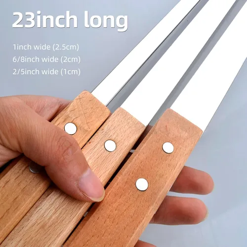 Miniatura 4 de Kabob - Brochetas de 23 pulgadas de largo, acero inoxidable pesado de 2/5 pulgadas de ancho con mango de madera, perfecto para Koobideh Kebab