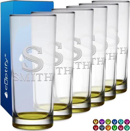 Miniatura 22 de Highball personalizado de 10.5 onzas con fondo negro, vaso Collins alto personalizado, cóctel de bebida mixta recta, inicial con nombre de regalo