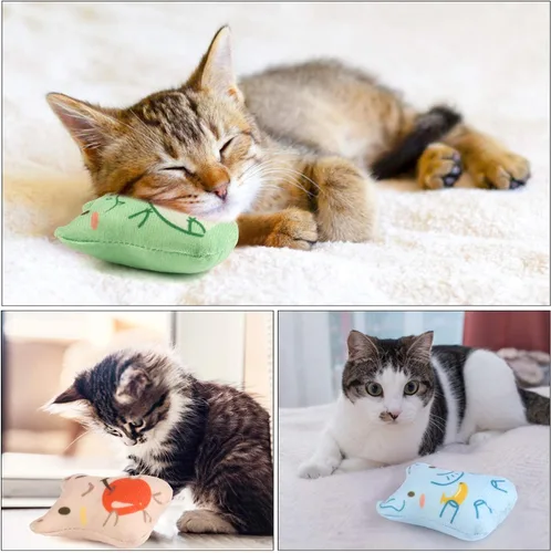 Miniatura 2 de Juguetes de hierba gatera para gatos de interior – 5 piezas de juguetes de peluche masticables para dentición interactivo relleno de hierba gatera