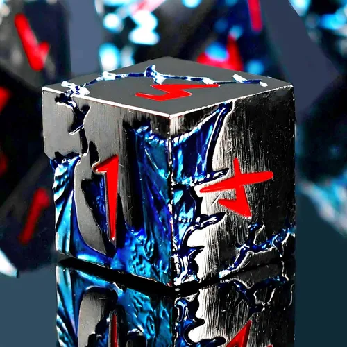 Blue Dragon Metal DND Dice Set, 7 Piece Weighted Polyhedral Dice for Dungeons and Dragons, Heavy Zinc Alloy RPG Dice with Engraved Numbers & Storage