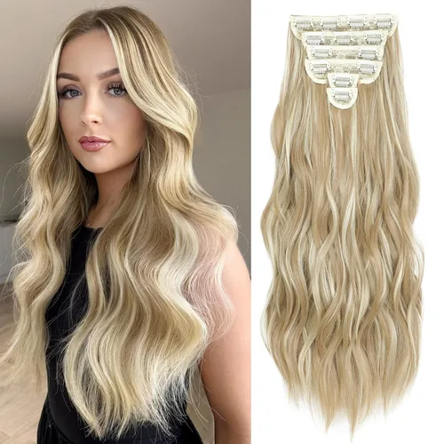Miniatura 25 de Extensiones de cabello con clip para mujer, negro natural con reflejos marrones, 20 pulgadas, 6 piezas, extensiones de cabello largo, ondulado