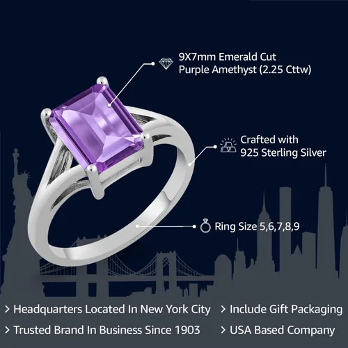 Miniatura 68 de Gem Stone King Anillo de compromiso solitario con diseño clásico de vástago dividido para mujer, plata de ley 925, piedra natal de piedra preciosa
