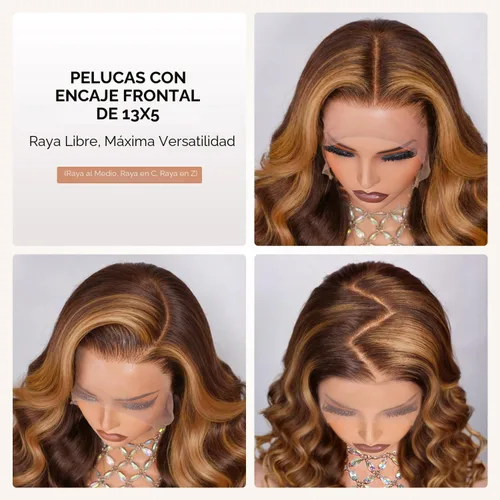 Miniatura 2 de Pizazz Pelucas de cabello natural con encaje frontal color rubio miel, predepiladas con línea de cabello natural 13x4, pelucas sin pegamento
