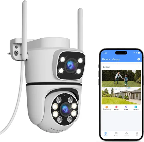 WEILAILIFE 【Enlace de Lente Dual】 Cámara de Seguridad Inalámbrica para Exteriores de 5MP, Cámaras de Vigilancia por Video WiFi PTZ para Seguridad