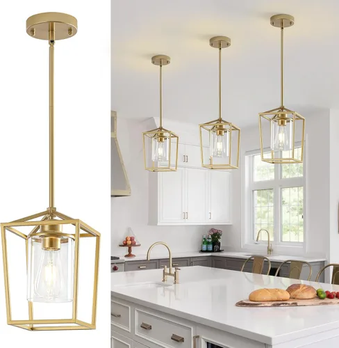 Miniatura 9 de Luces colgantes negras para isla de cocina, 1 luz de granja para cocina, iluminación colgante sobre la isla, jaula de metal, luces colgantes
