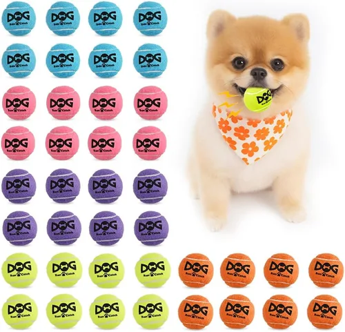 Miniatura 11 de INSUM Paquete de 20 pelotas de tenis pequeñas para perros, pelotas chirriantes de 2 pulgadas con bolsa de malla, certificado SGS, duraderas,