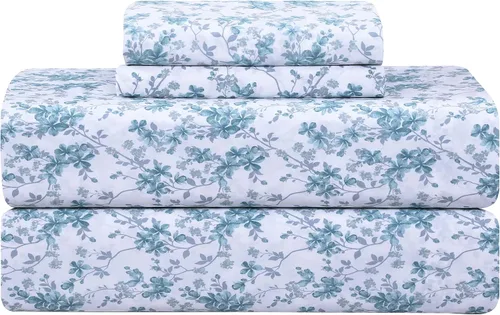 Miniatura 27 de Feather & Stitch - Juego de sábanas de 100 % algodón más suaves, ropa de cama de tejido percal de 300 hilos, bolsillo profundo de 16 pulgadas, Floral