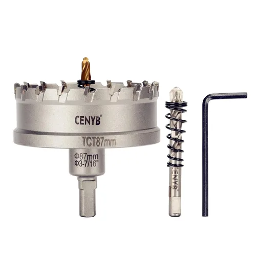 Miniatura 44 de 10 piezas (16-54 mm) Kit de sierra perforadora de carburo TCT para metales duros. Incluye 2 brocas de titanio, 1 broca piloto escalonada y 2 llaves