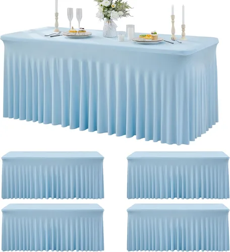 Miniatura 26 de Paquete de 2 manteles de spandex para mesas rectangulares de 8 pies, mantel elástico rosa de 8 pies, manteles ajustados, falda de mesa para fiestas