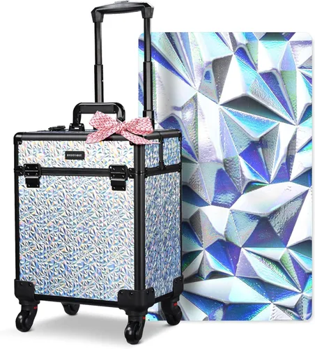Miniatura 77 de BYOOTIQUE estuche rodante para maquillaje 4 en 1, con cerradura, maletín tipo trolley para cosméticos, con 4 ruedas extraíbles, organizador de viaje