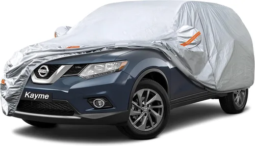 Kayme Fundas impermeables para automóvil SUV, protección contra la lluvia contra el sol y los rayos UV, con bolsillo para espejo con cremallera,