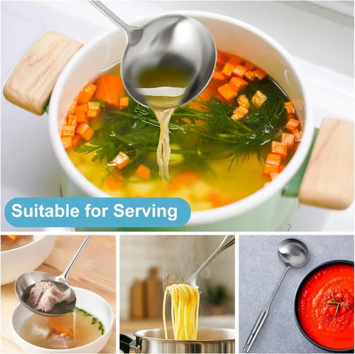 Miniatura 8 de Juego de cucharón de sopa y cuchara de espaguetis de acero inoxidable, cuchara grande, colador de pasta, utensilios de cocina duraderos