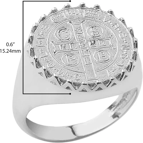 Miniatura 3 de Anillo de plata de ley 925 con medalla de San Benito, talla 9, Metal