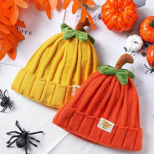 Miniatura 2 de Mepase 2 piezas de Halloween Baby Pumpkin Hat Infant Kids Pumpkin Beanie Winter Cute Knit Hat Newborn Beanie Baby Winter Cap Soft Boy Girl Acción