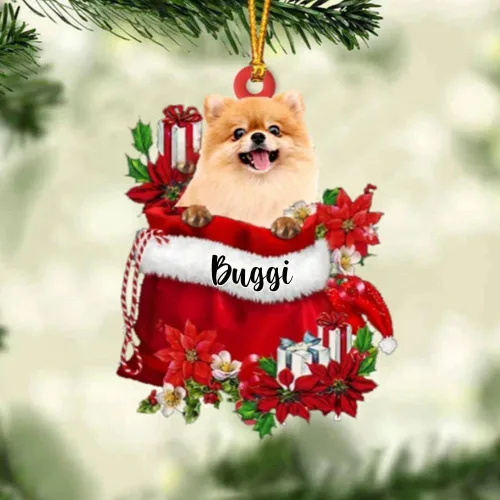 Miniatura 50 de Perro Akita Inu personalizado en bolsa de regalo, adorno de Navidad, nombre personalizado, regalo para amantes de los perros, familia, Navidad