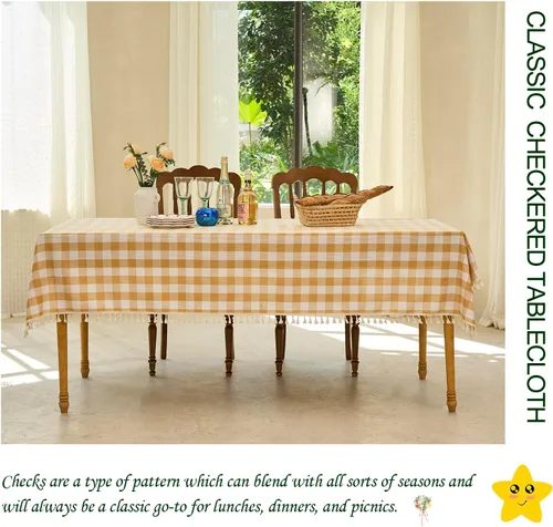 Miniatura 3 de Midsummer Breeze Mantel rectangular rectangular a cuadros de búfalo para primavera y verano, cocina, comedor (55 x 84 pulgadas, amarillo y blanco)