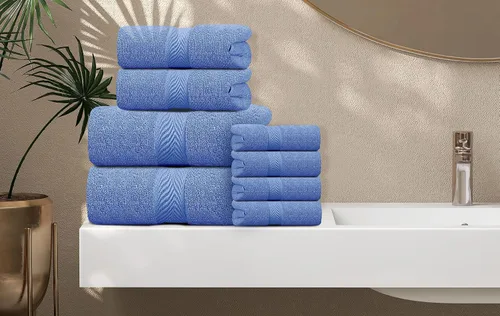 Miniatura 5 de Oakias Juego de toallas prémium de 600 GSM, 8 piezas, color beige, 100% algodón hilado en anillo altamente absorbentes, juego de toallas de baño