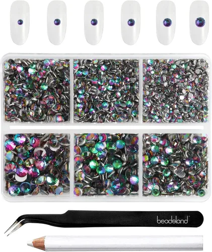 Miniatura 22 de BEADSLAND 4300 piezas de diamantes de imitación con parte plana, diamantes de imitación transparentes para uñas, gemas de cristal redondas