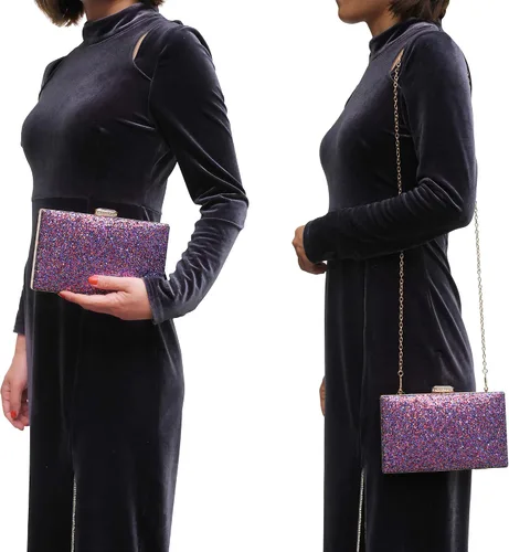 Miniatura 7 de CARIEDO Bolso de mano brillante para mujer, elegante bolsa de noche con purpurina para baile, boda, fiesta, graduación, novia, Decoración
