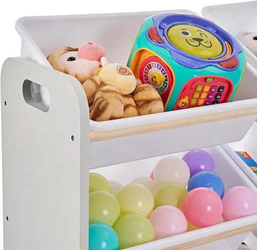 Miniatura 4 de VECELO Organizador de almacenamiento de juguetes para niños pequeños, 12 compartimientos, estante de madera para sala de juegos para niños, libros