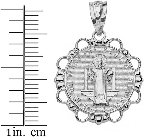 Miniatura 2 de Collar redondo de plata de ley Medalla de San Benito San Benito con cadena Rolo y colgante solamente