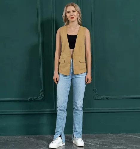 Miniatura 4 de Chaleco de lino sin mangas para mujer, casual, holgado, cuello en V, chaqueta de chaleco