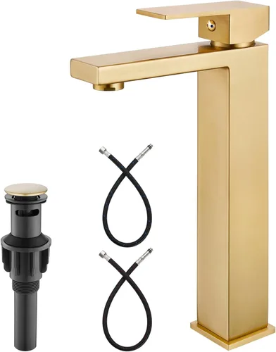 Heyalan Grifo de lavabo para baño, grifo de lavabo de una sola manija, acero inoxidable SUS304, cuerpo alto, 1 agujero, mezclador de tocador, con