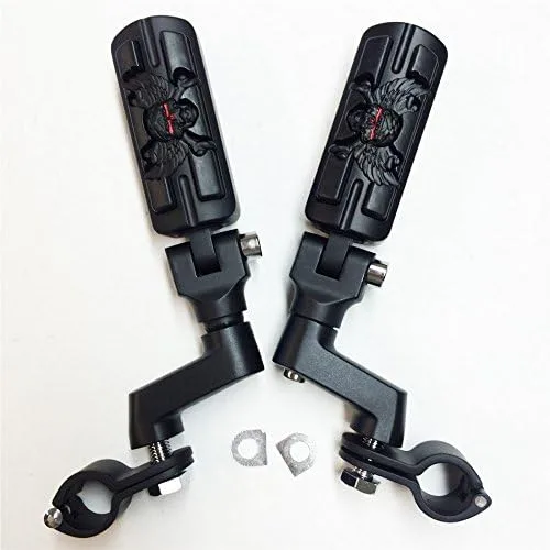 Miniatura 6 de Forma de zombi de calavera de ala de 1 1/4 "Highway Radical Stiletto 4475 Foot Pegs Abrazaderas para Harley Sportster Touring Cuerpo Negro Goma por