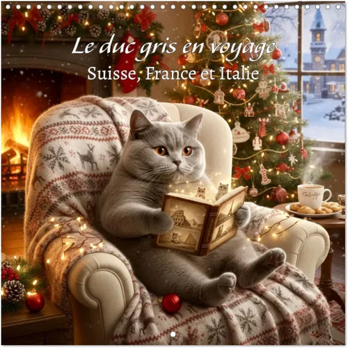 Le duc gris en voyage (Calendrier mural carré 2026 11.8 x 23.6 in (ouvert)) Calendrier double with une page pour vos prises de notes