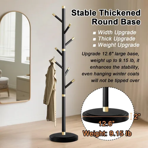 Miniatura 5 de Perchero de metal con base pesada, percheros de poste grueso resistente con 7 ganchos de ABS, perchero moderno y estable para chaquetas, ropa