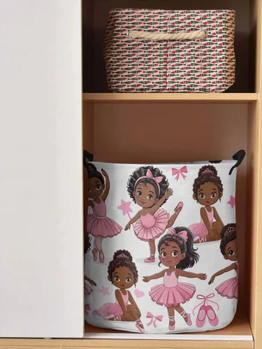 Miniatura 2 de Cesta de lavandería africana negra para bailar ballet, impermeable, plegable, falda rosa, lazo de estrella, bolsa de almacenamiento grande