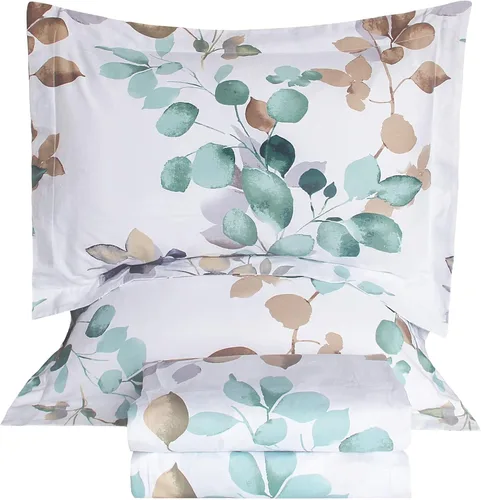 Miniatura 10 de QSH Sábanas 100% Algodón para Cama Tamaño Queen, Patrón Botánico de Plantas con Flores Amarillas, Sábanas de Cama Florales Impresas de Algodón
